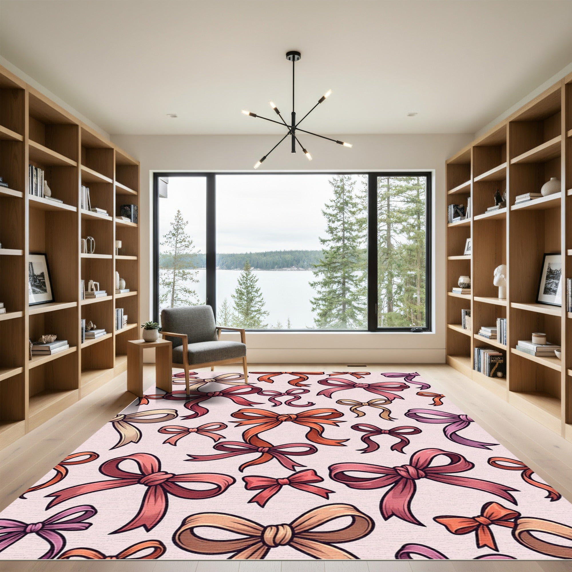 Soft Pink Whimsical Ribbon Bows Rug
