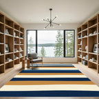 Modern Navy and Gold Horizontal Stripes Rug