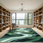 Serene Verdant Bamboo Winding River Rug