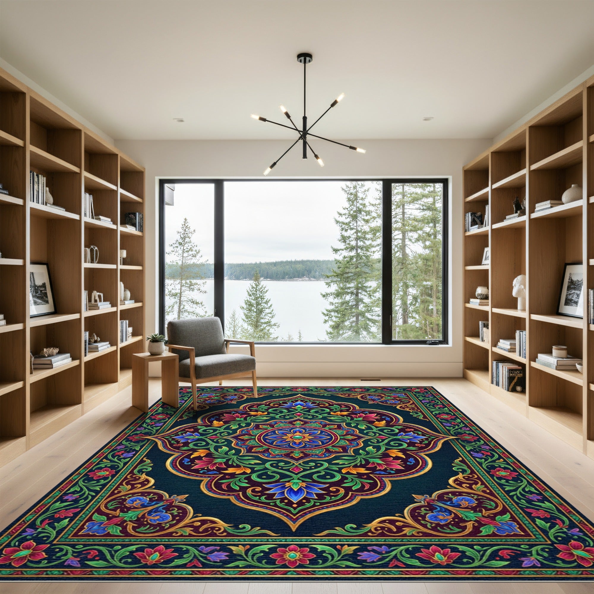 Intricate Floral Medallion Gold Border Rug