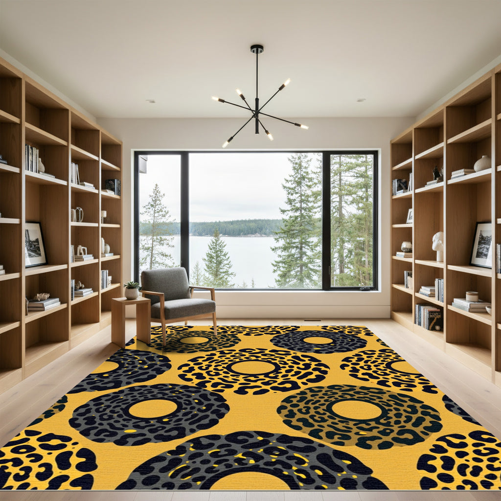 Bold Gold Black Leopard Ring Rug
