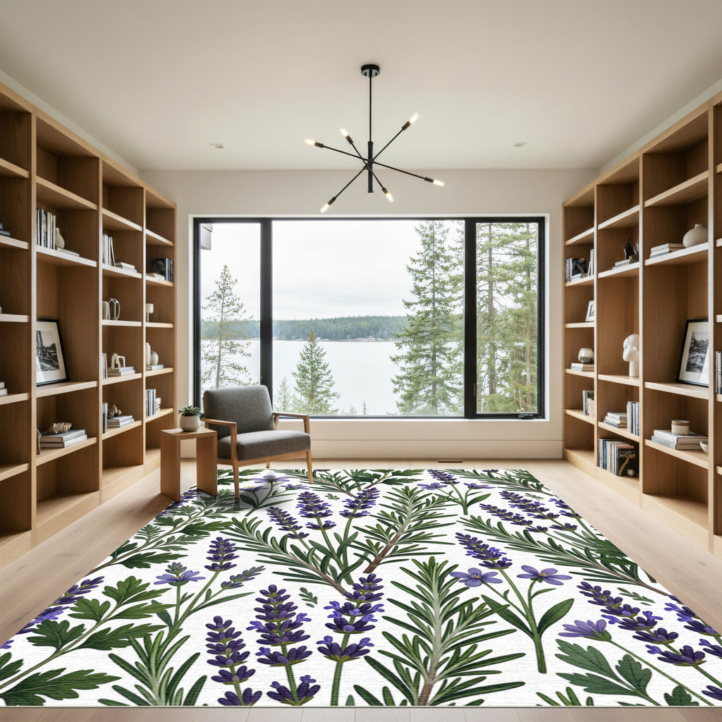Purple Lavender Greenery Floral Tile Rug