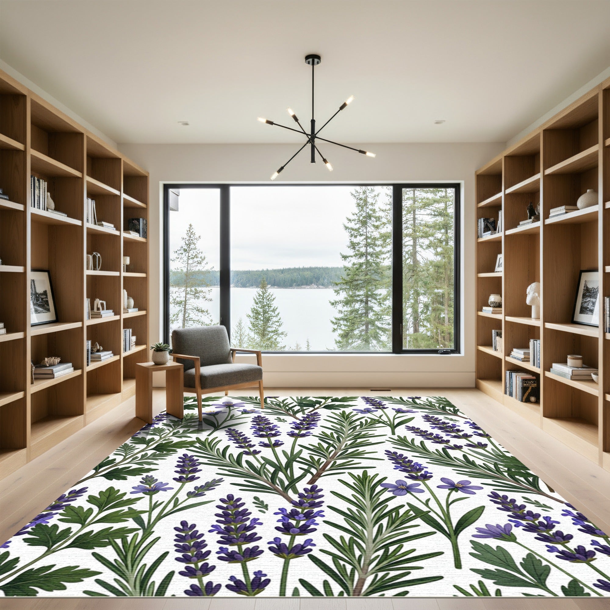 Purple Lavender Greenery Floral Tile Rug