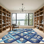 Geometric Blue Interlocking Lattice Link Rug