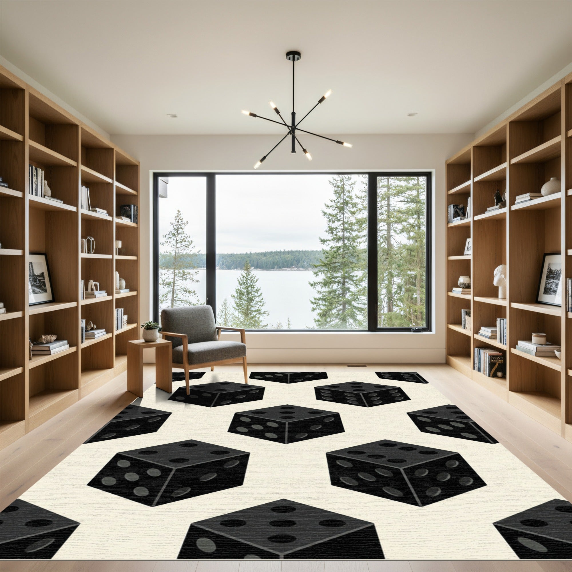 Minimalist Black Isometric Dice Grid Rug