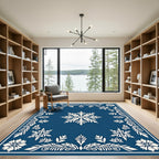 Deep Blue Snowflake Floral Medallion Rug