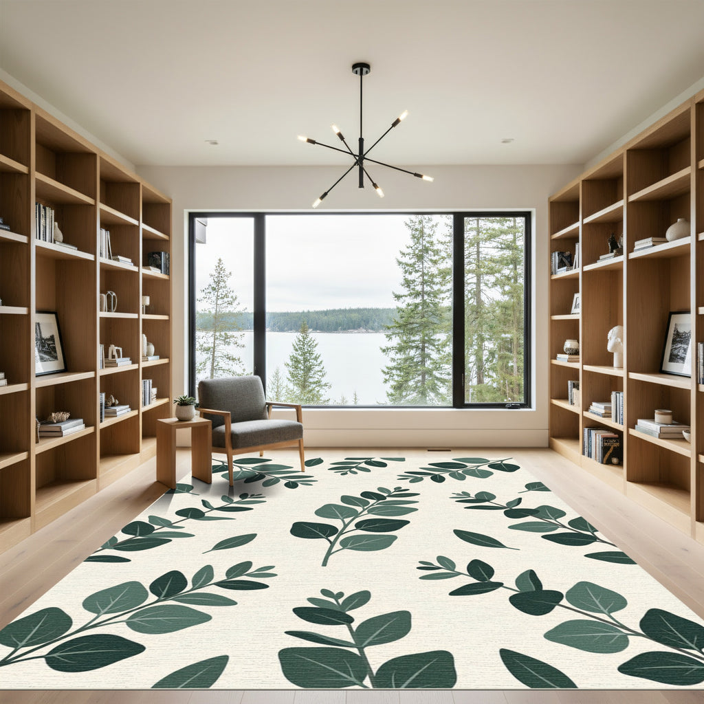 Lush Green Eucalyptus Botanical Leaves Rug