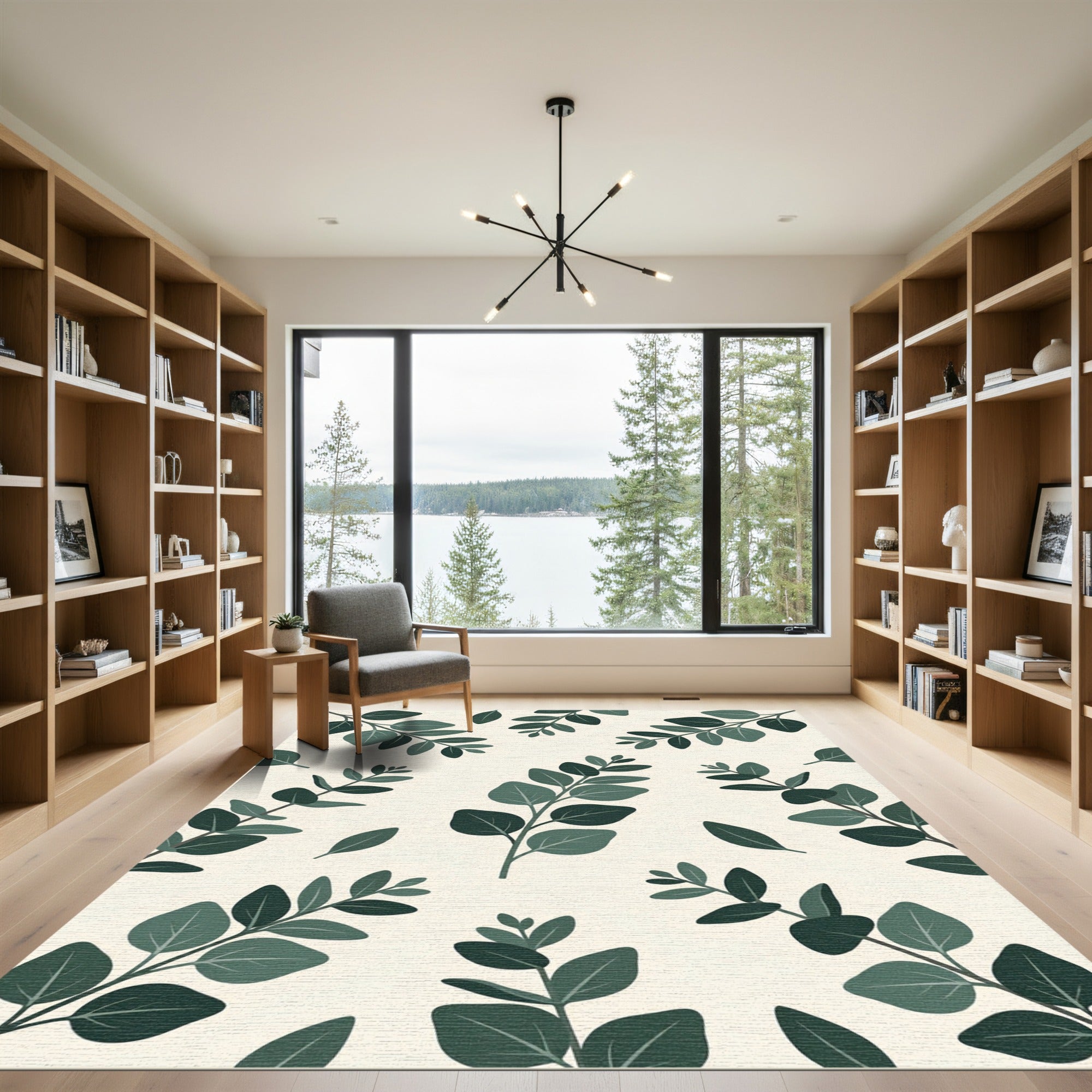 Lush Green Eucalyptus Botanical Leaves Rug
