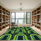 Neon Cybernetic Archway Geometric Grid Rug