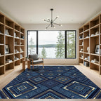 Navy Blue Geometric Diamond Tribal Rug