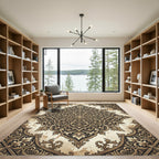 Vintage Ornate Brown Floral Medallion Rug