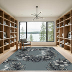 Elegant Gray Floral Wreath Smoke Rug