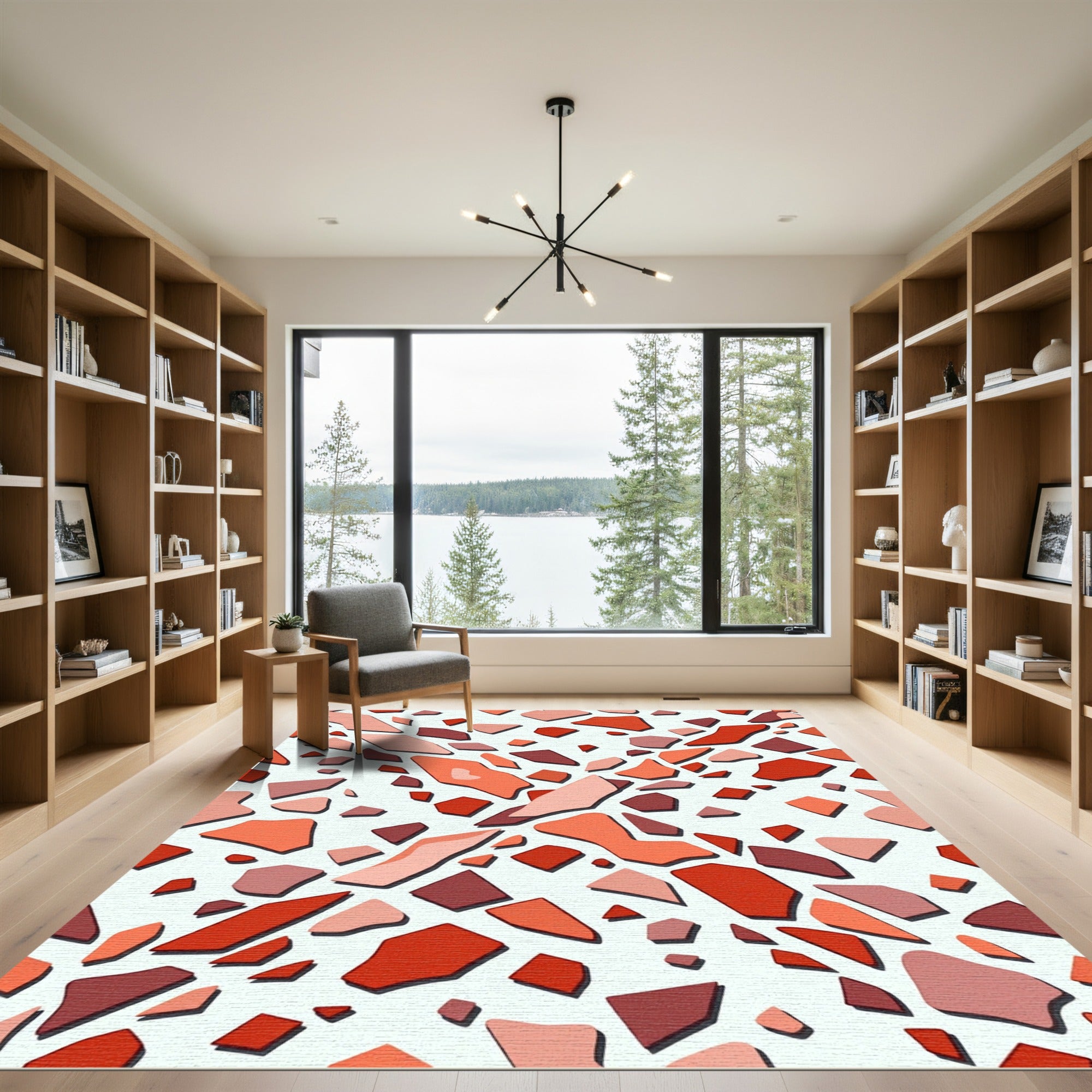 Abstract Terracotta Terrazzo Geometric Fragments Rug
