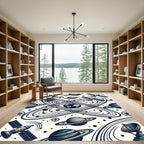 Retro Navy Celestial Planet Space Orbit Rug