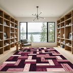 Burgundy Pink Woodgrain Parquet Rug