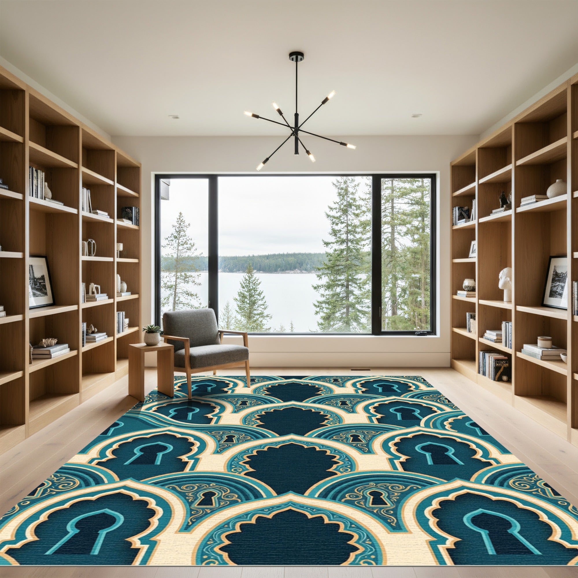 Deep Teal Archway Keyhole Pattern Rug