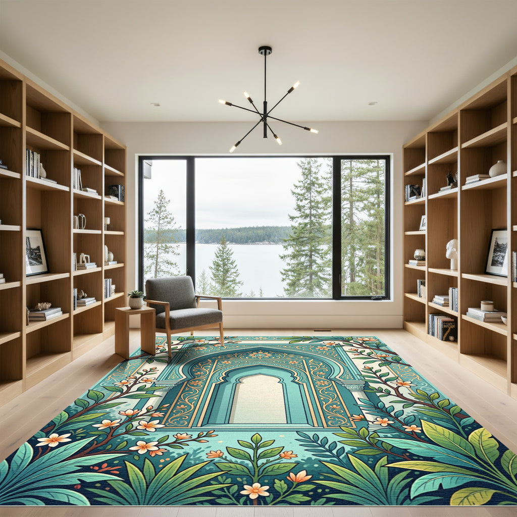 Teal Archway Floral Botanical Garden Rug