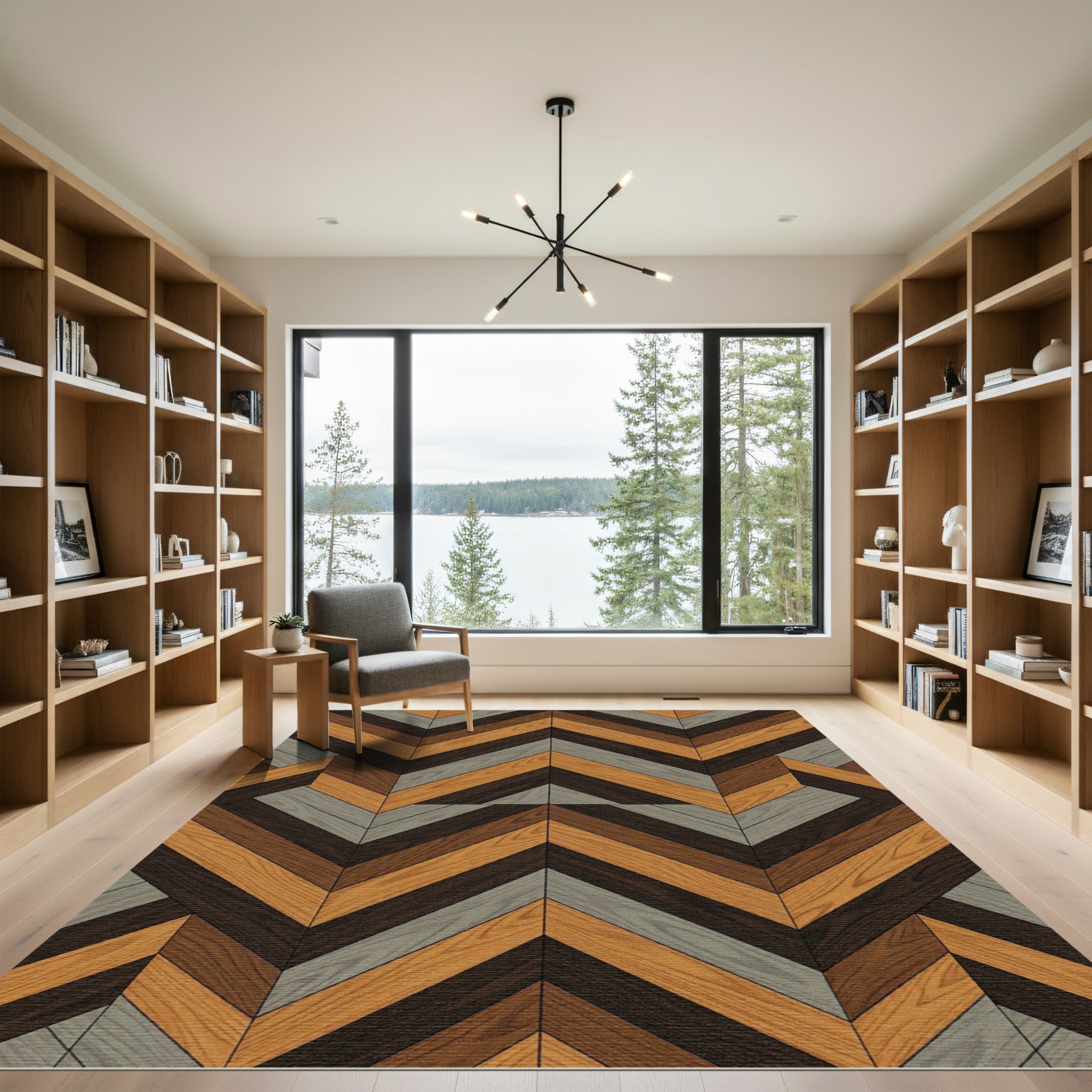 Geometric Wood Grain Chevron Rug