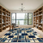 Coastal Navy Blue Plaid Ocean Shore Rug