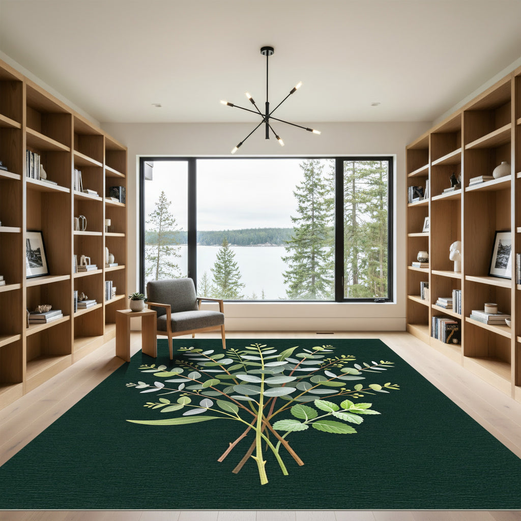 Botanical Eucalyptus Fern Foliage Art Rug