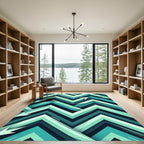 Modern Teal Abstract Zigzag Arrow Rug