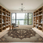 Intricate Golden Mandala Bloom Round Rug