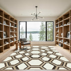 Sophisticated Neutral Geometric Hexagon Art Rug