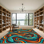 Vibrant Orange and Teal Serpentine Swirl Rug