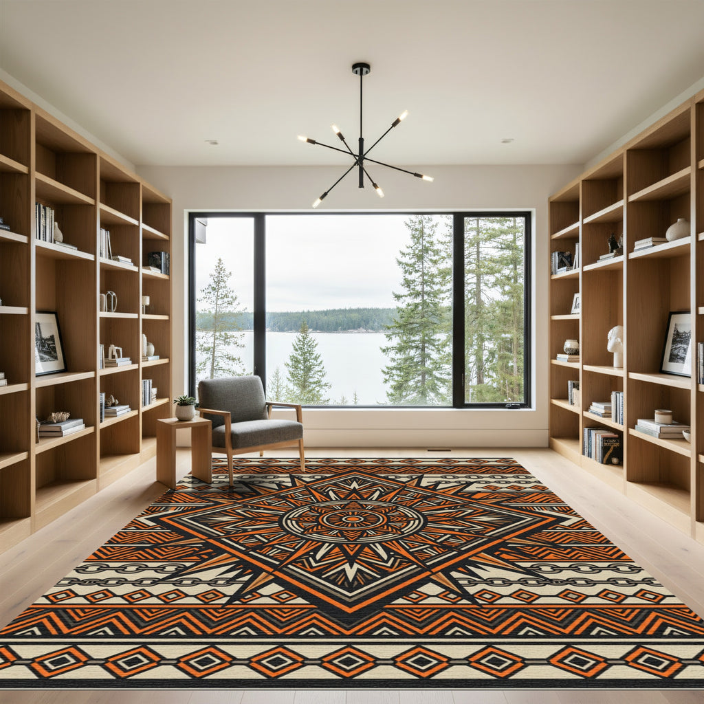 Tribal Geometric Diamond Orange Earthy Rug