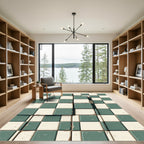 Distressed Sage and Cream Checkerboard Grid Rug