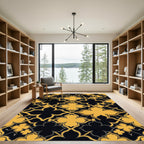 Golden Quatrefoil Tile Black Geometric Tile Rug