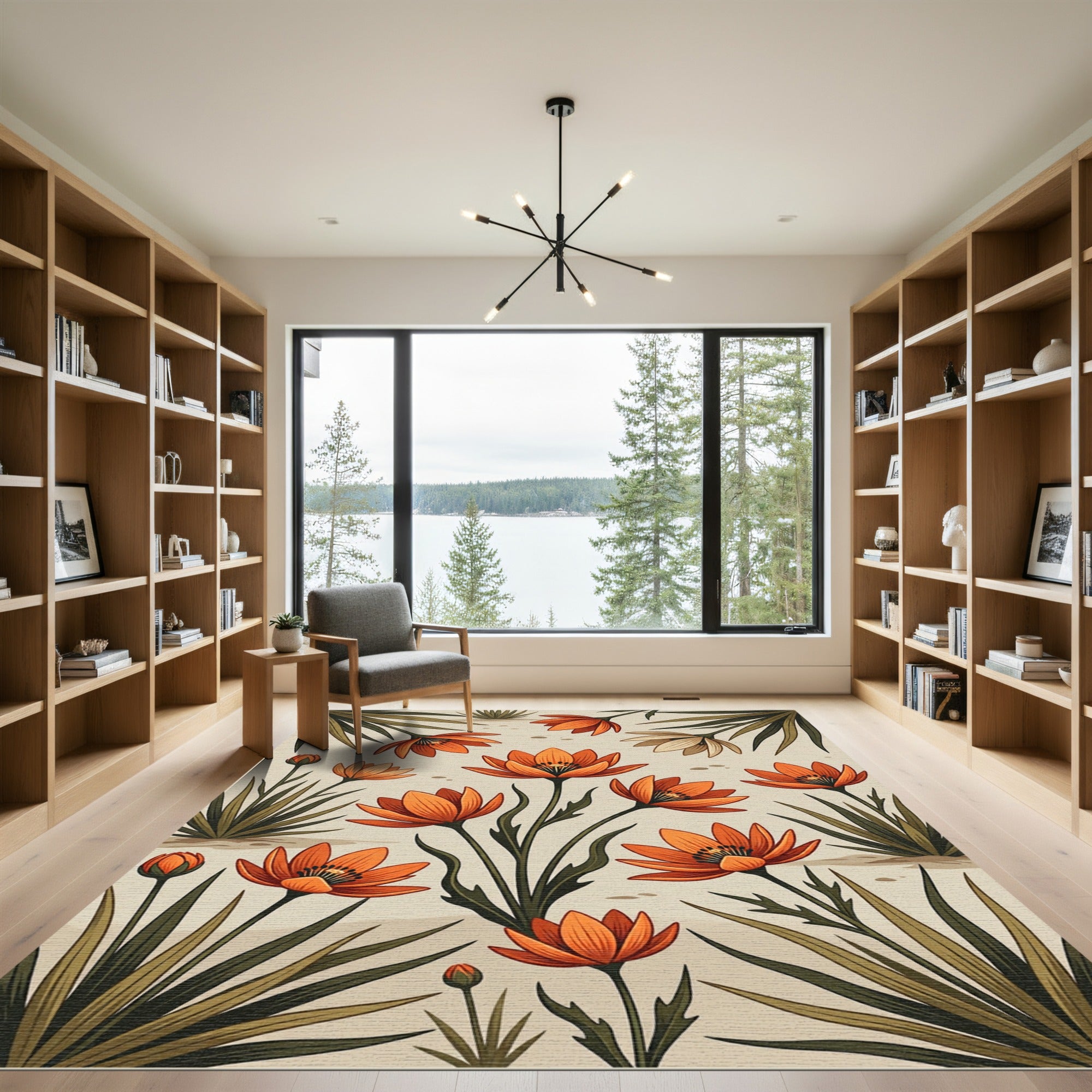 Botanical Amber Orange Desert Flower Area Rug