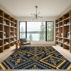 Golden Hourglass Geometric Tribal Charcoal Rug