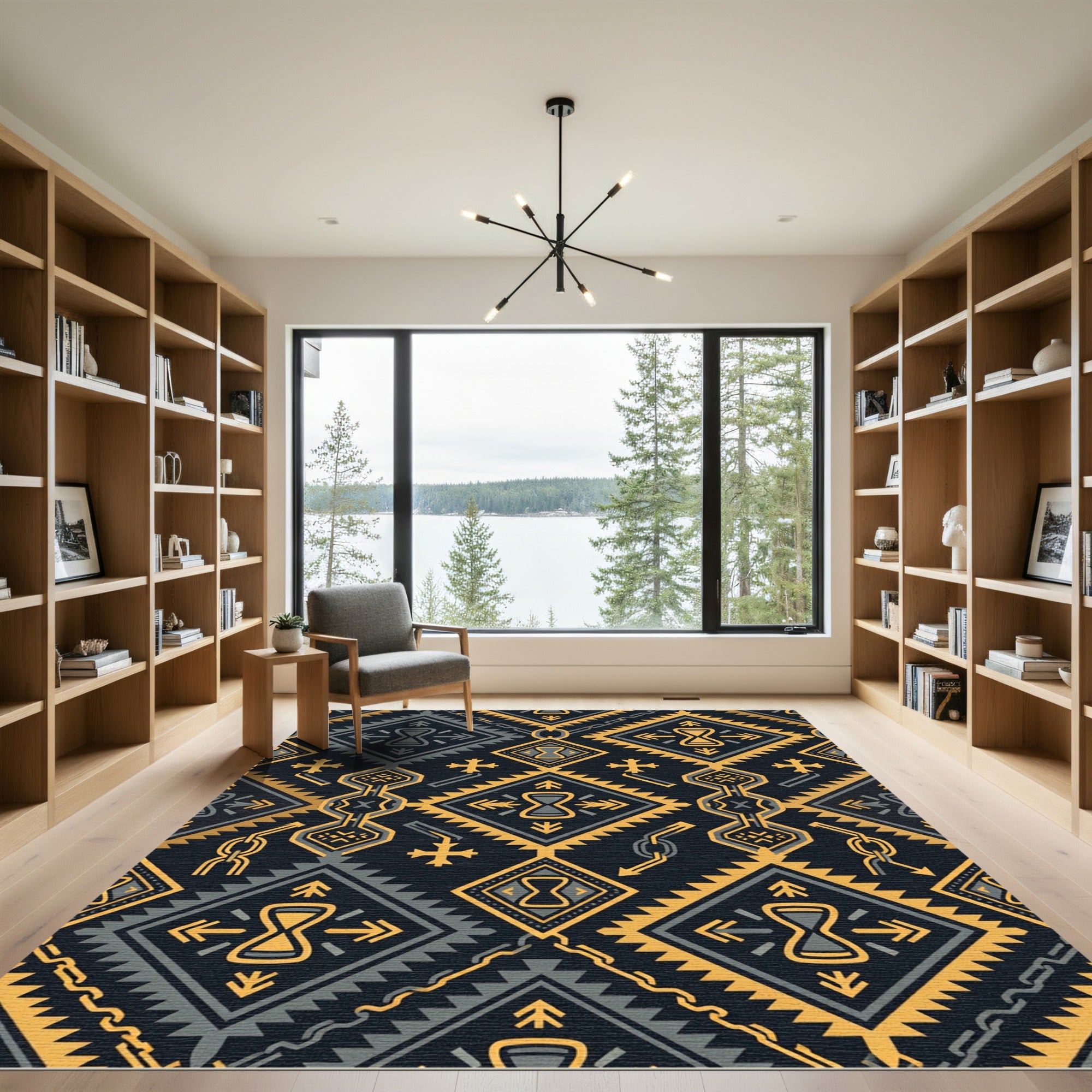 Golden Hourglass Geometric Tribal Charcoal Rug