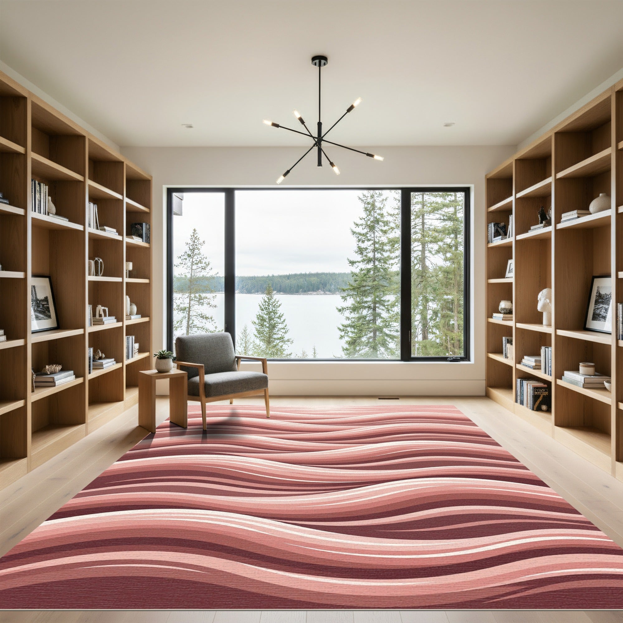 Salmon Pink Abstract Waves Rug