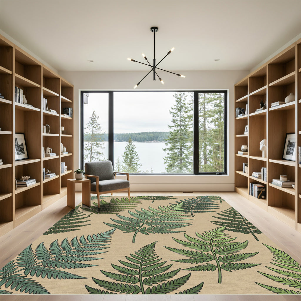 Earthy Tan Fern Frond Repeat Rug