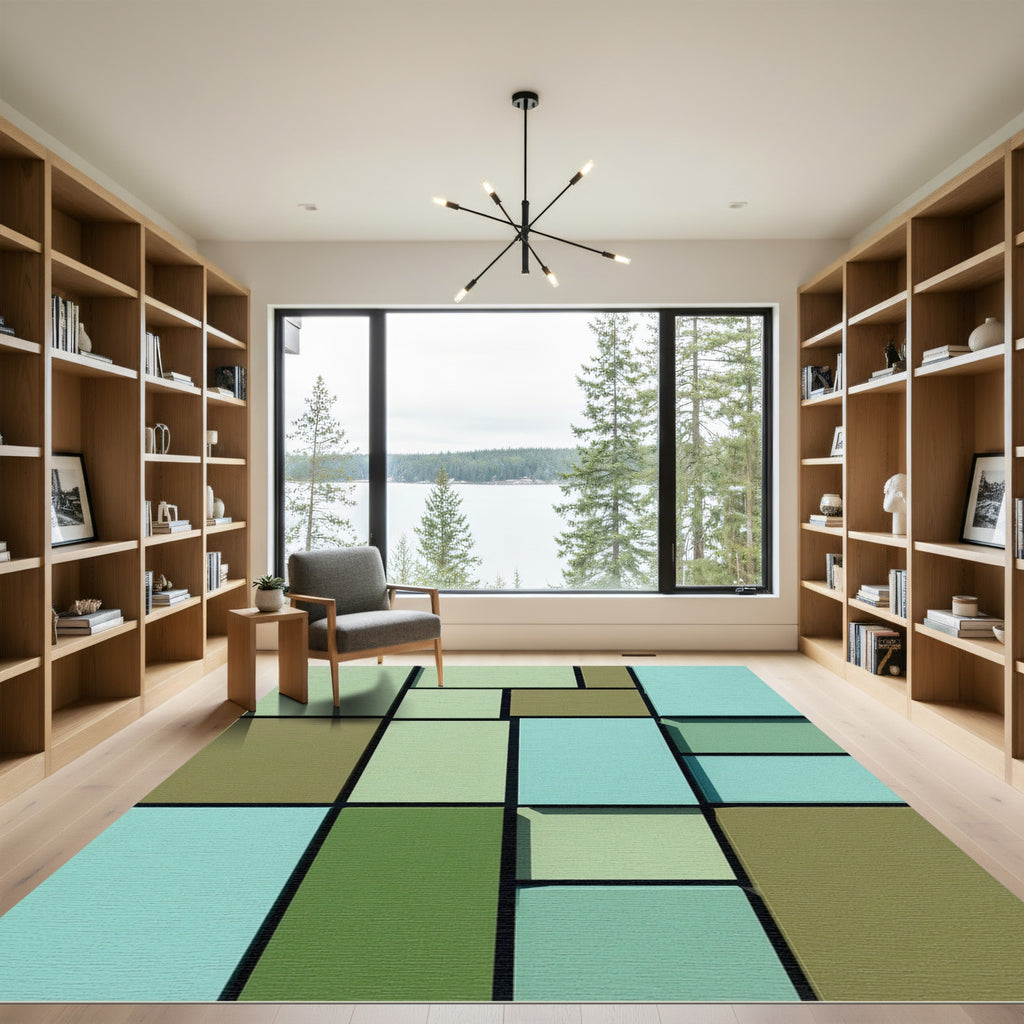 Cool Mint Square Cluster Rug