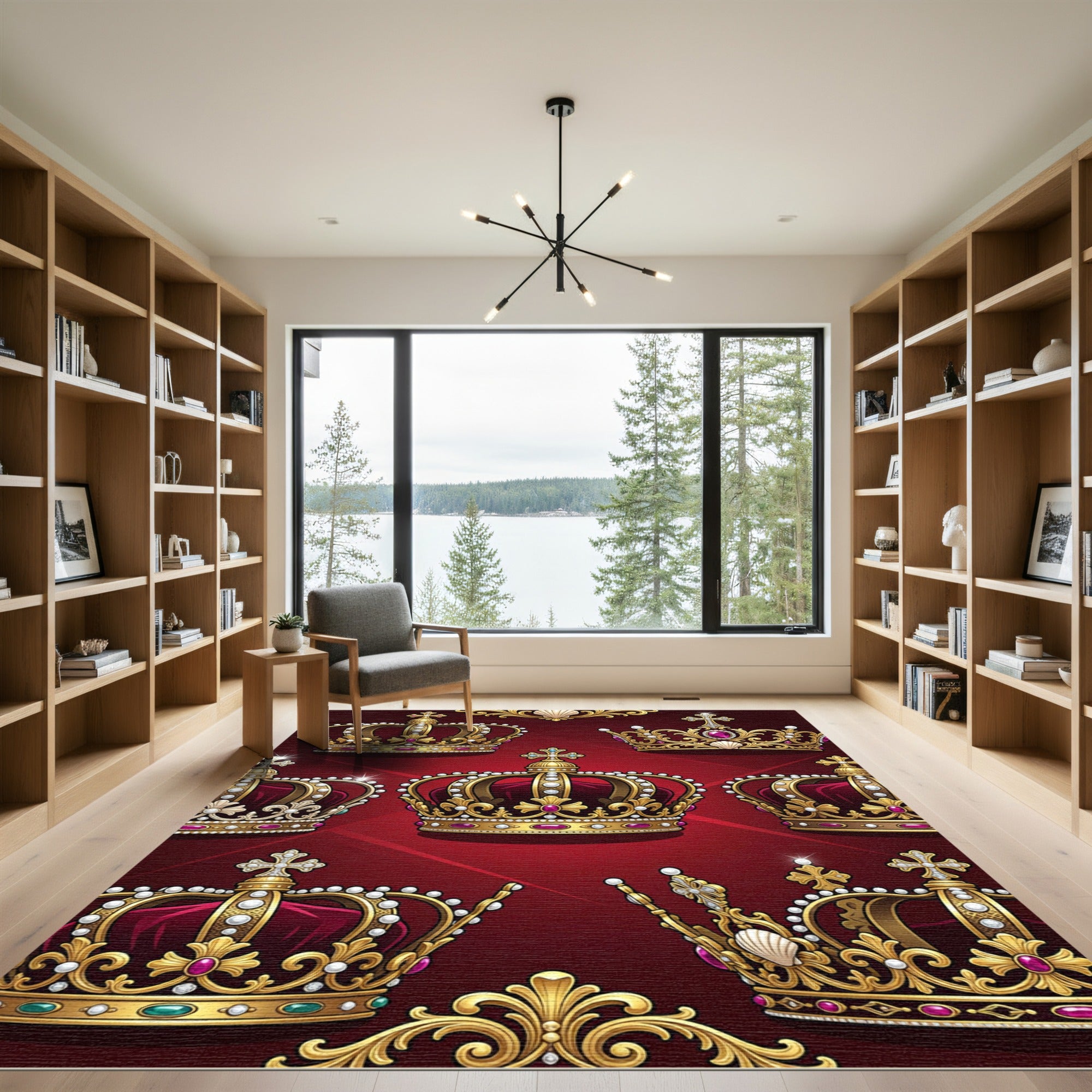 Royal Red Golden Crown Medallions Rug
