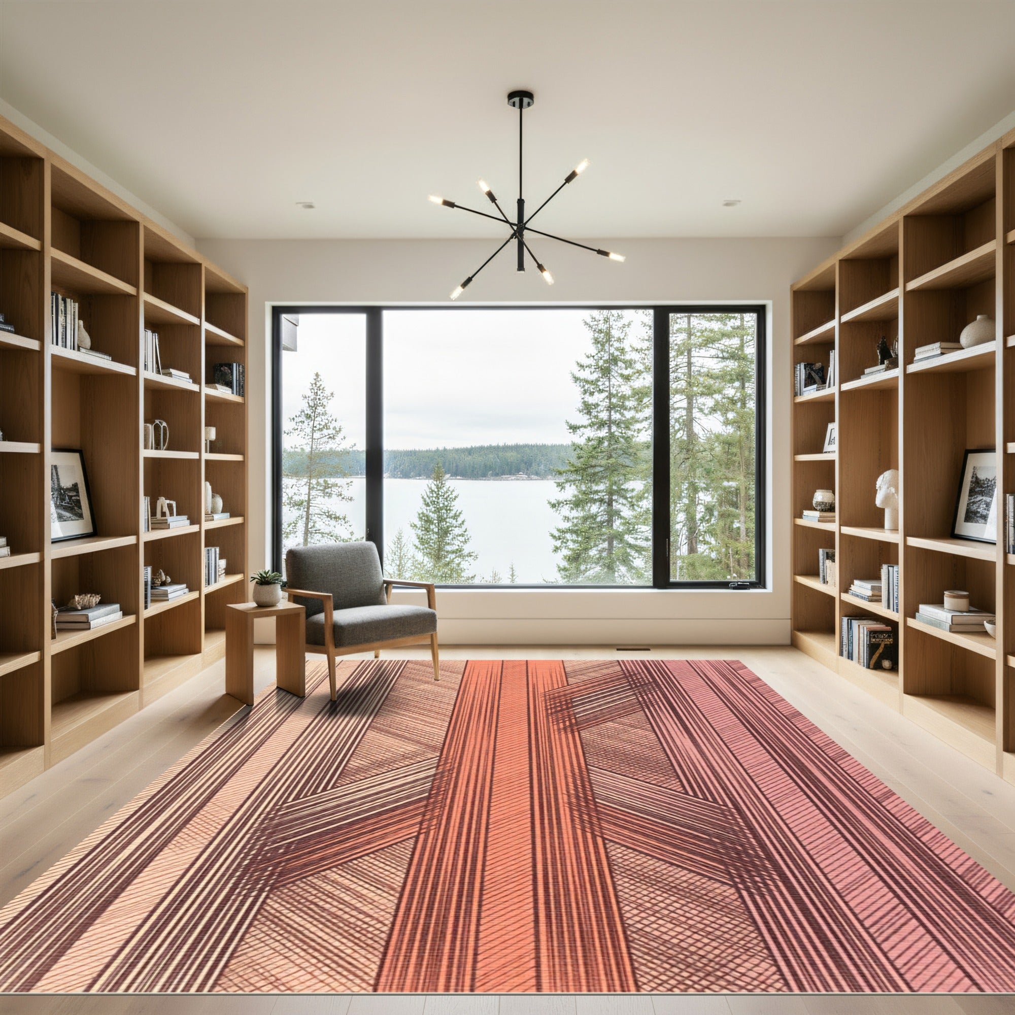 Coral Pink Geometric Stripe Harmony Rug
