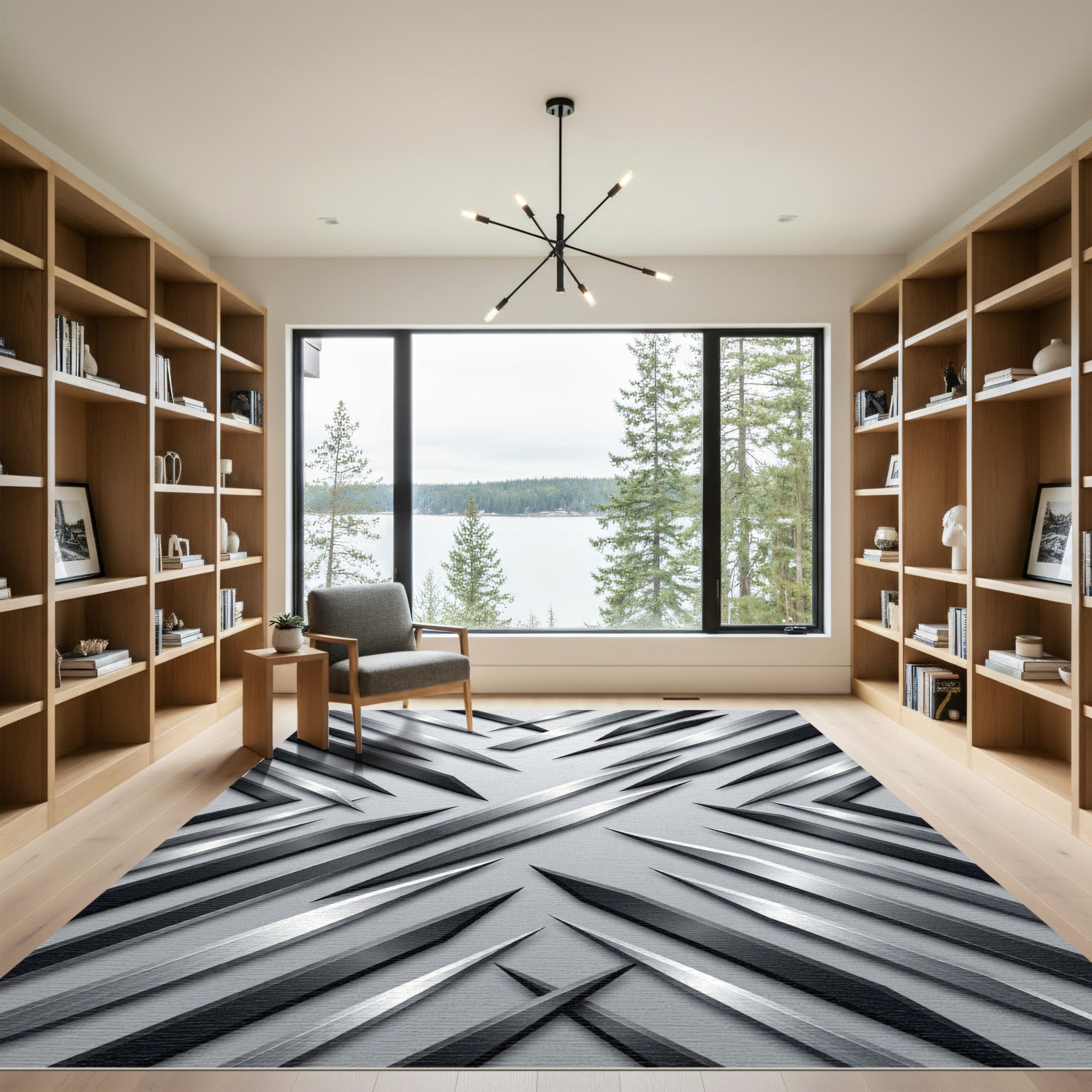 Monochrome Geometric Metallic Slant Abstract Rug