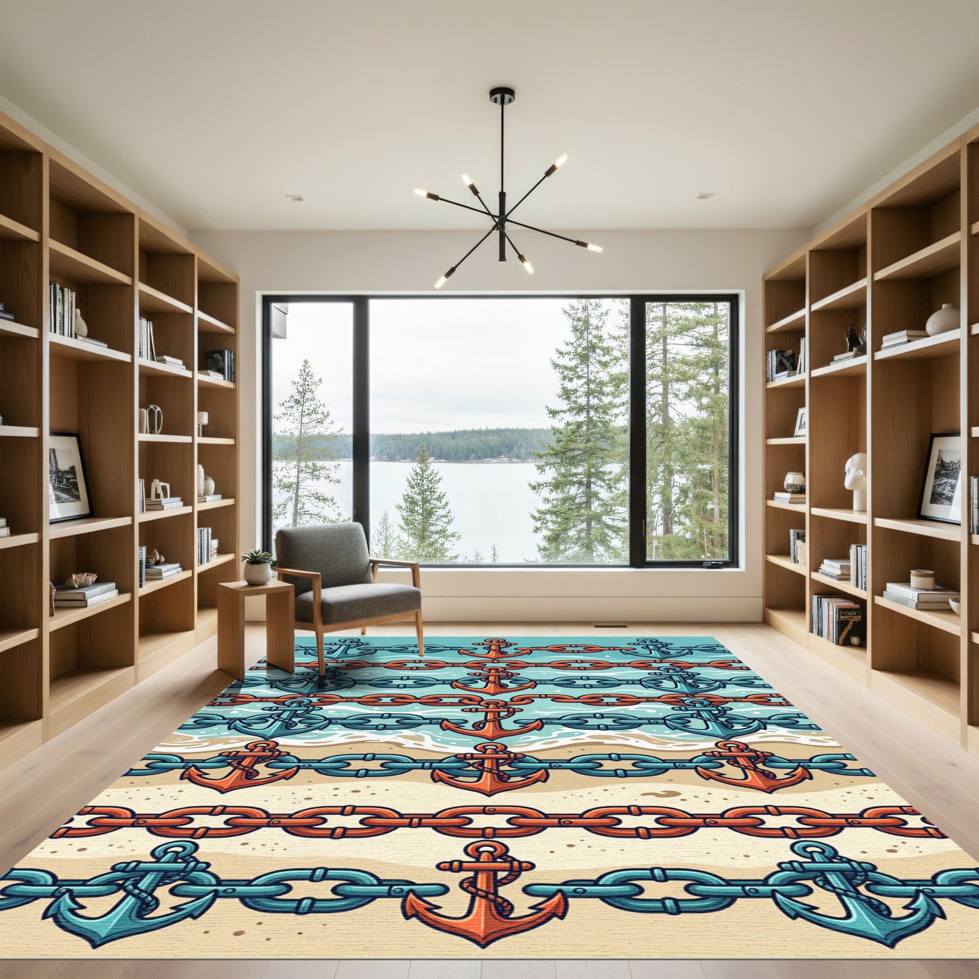 Nautical Anchor and Chain Coastal Horizon Rug