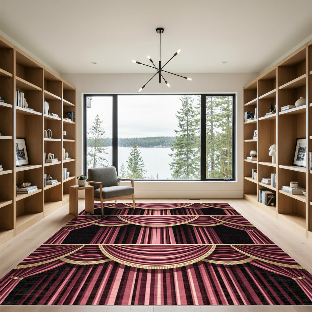 Victorian Rich Burgundy Draped Stripes Rug