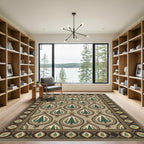 Teal Green Tree Tear Drop Border Rug
