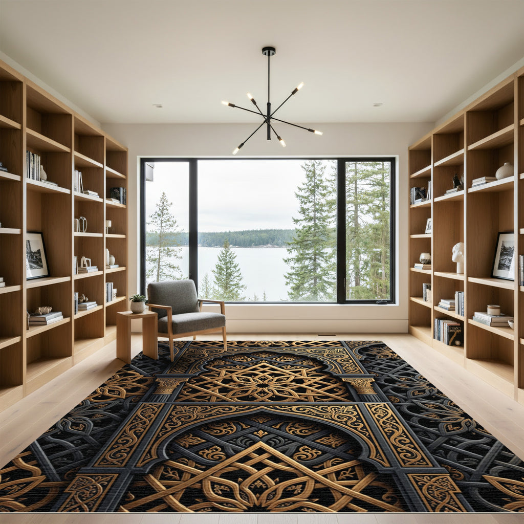 Ornate Gold Celestial Lattice Arch Rug