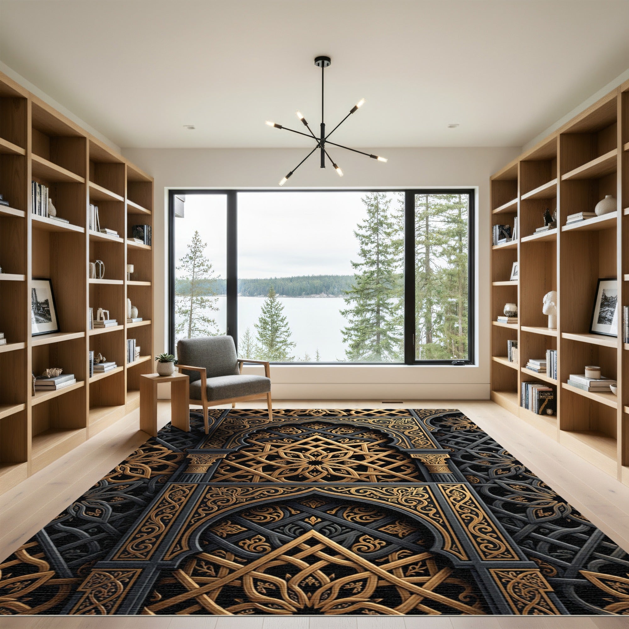 Ornate Gold Celestial Lattice Arch Rug