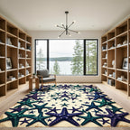 Coastal Navy and Teal Starfish Border Rug