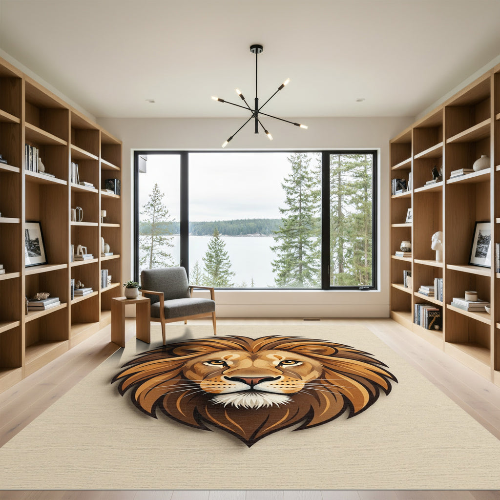 Majestic Golden Lion Head Portrait Rug