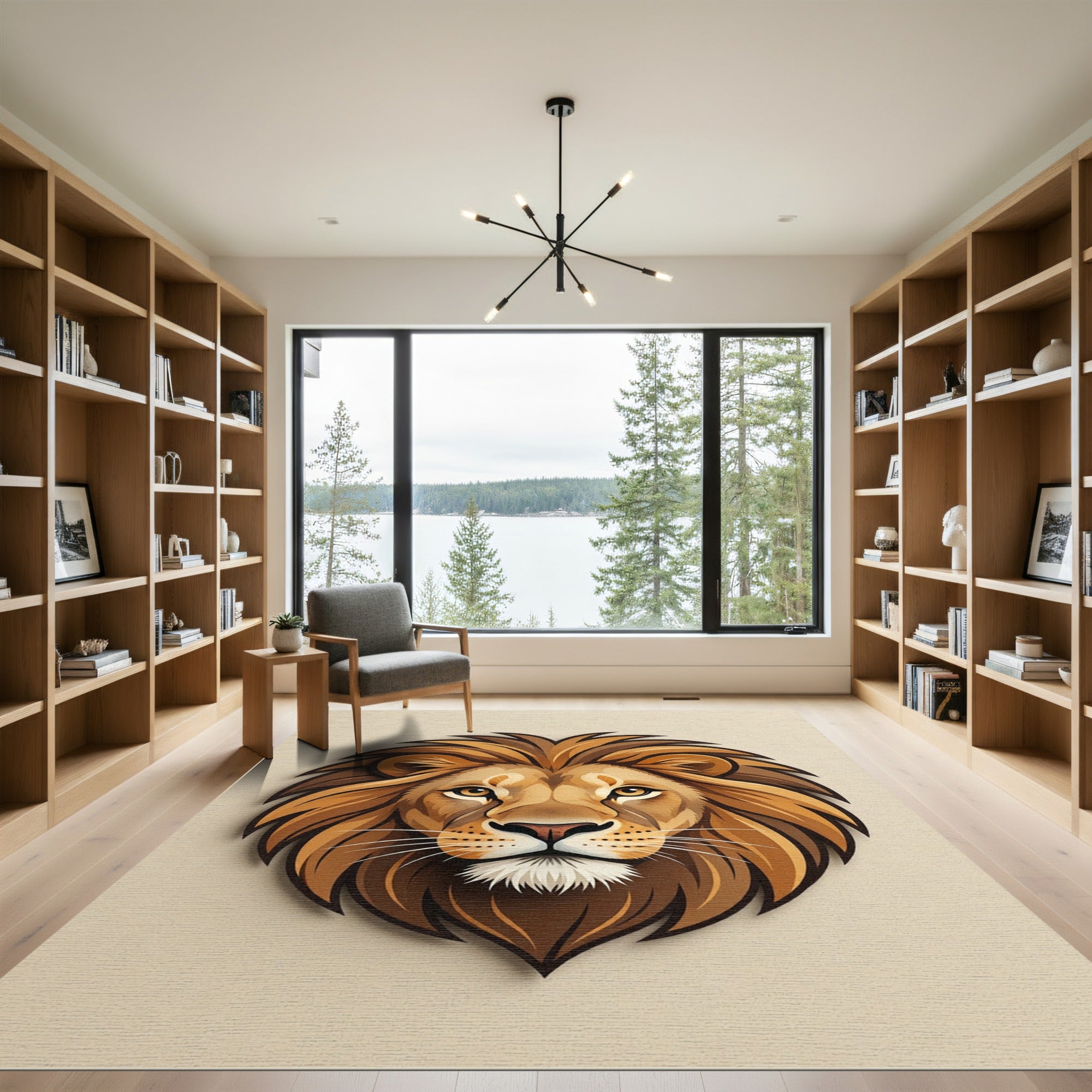 Majestic Golden Lion Head Portrait Rug