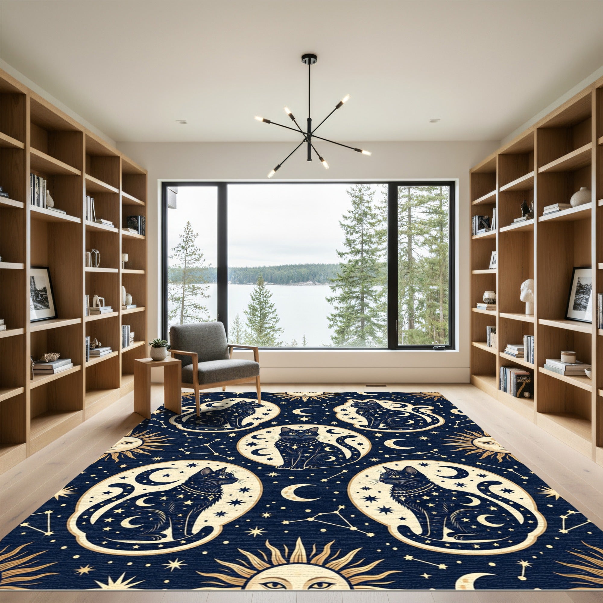 Celestial Mystic Black Cat Starry Sky Rug