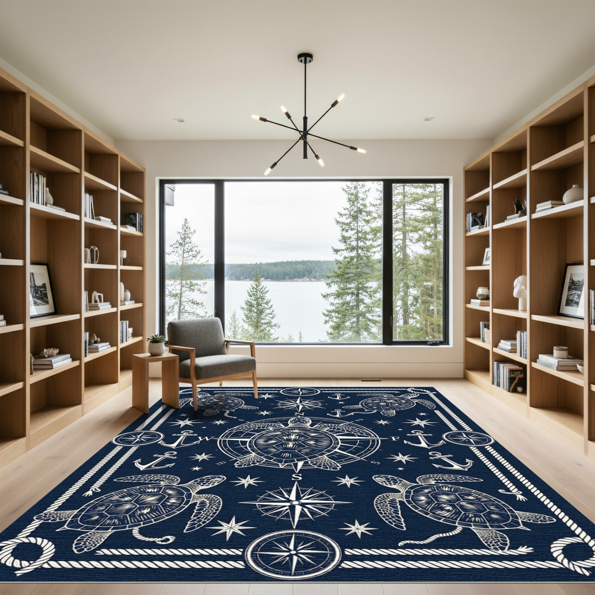 Nautical Sea Turtle Compass Marine Rug